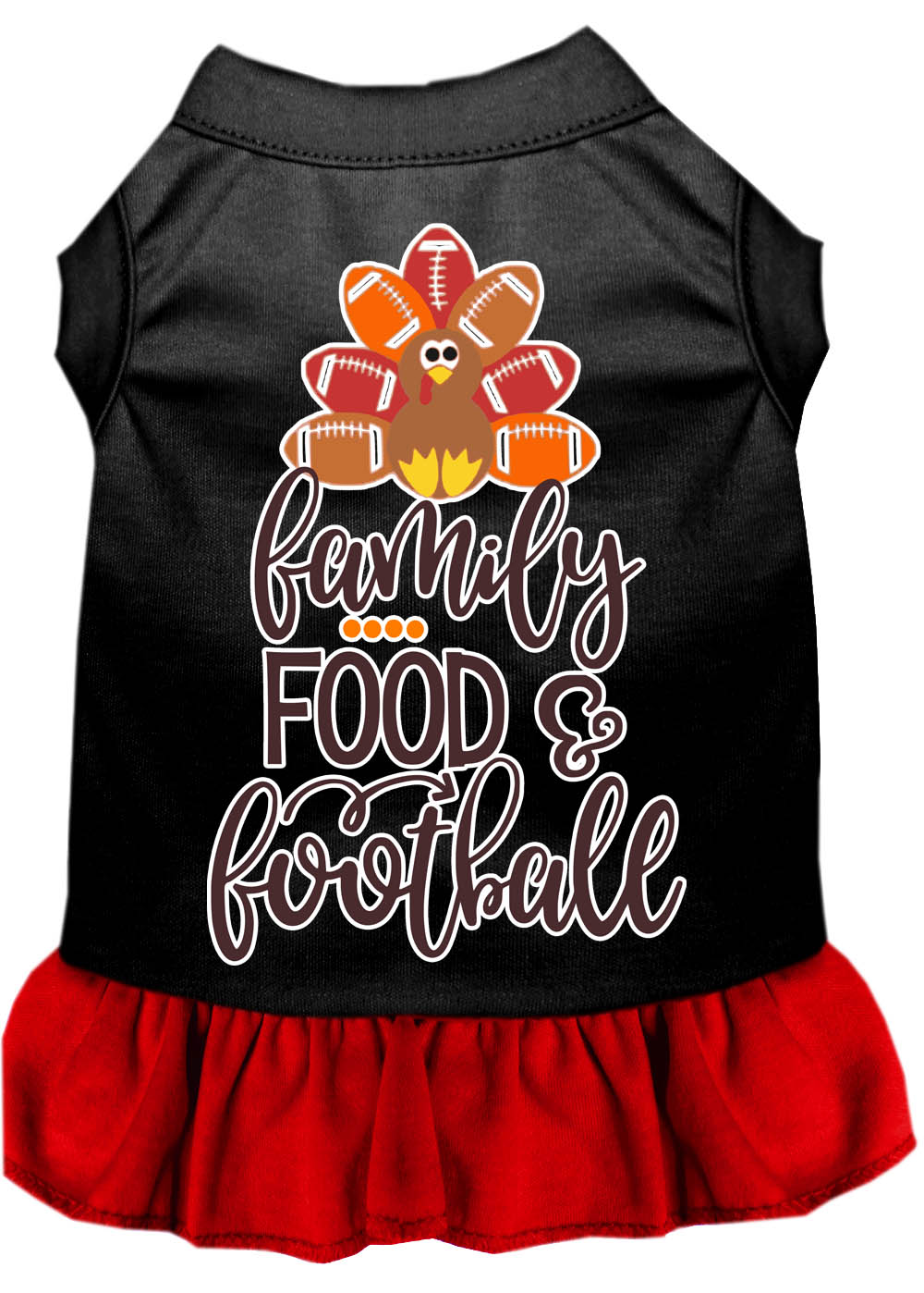 Family, Food, and Football Screen Print Dog Dress Black with Red XXXL